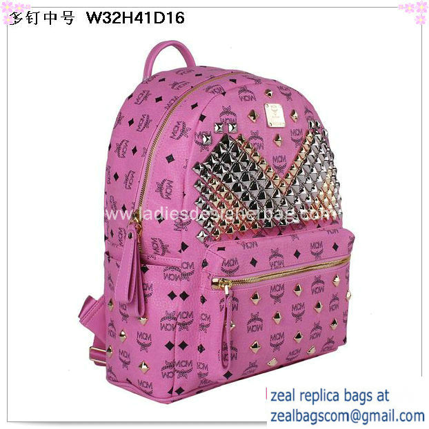 High Quality Replica MCM Medium Stark Front Studs Backpack MC4238 Rosy - Click Image to Close